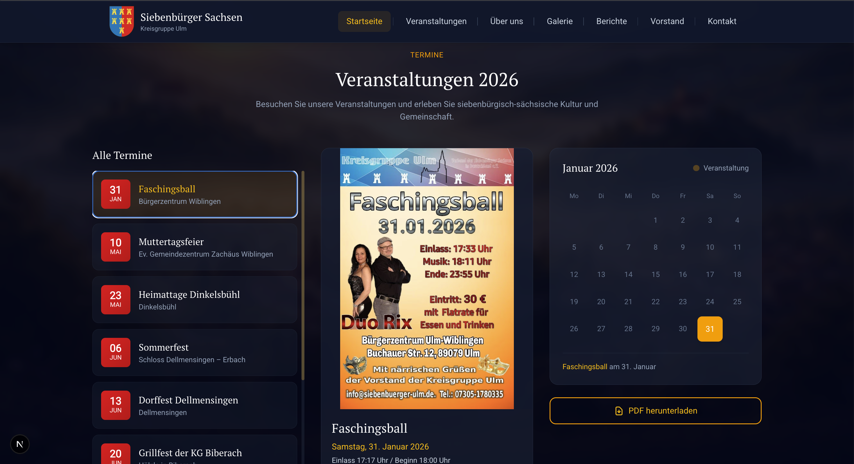 Siebenbürger Sachsen Website Kalender