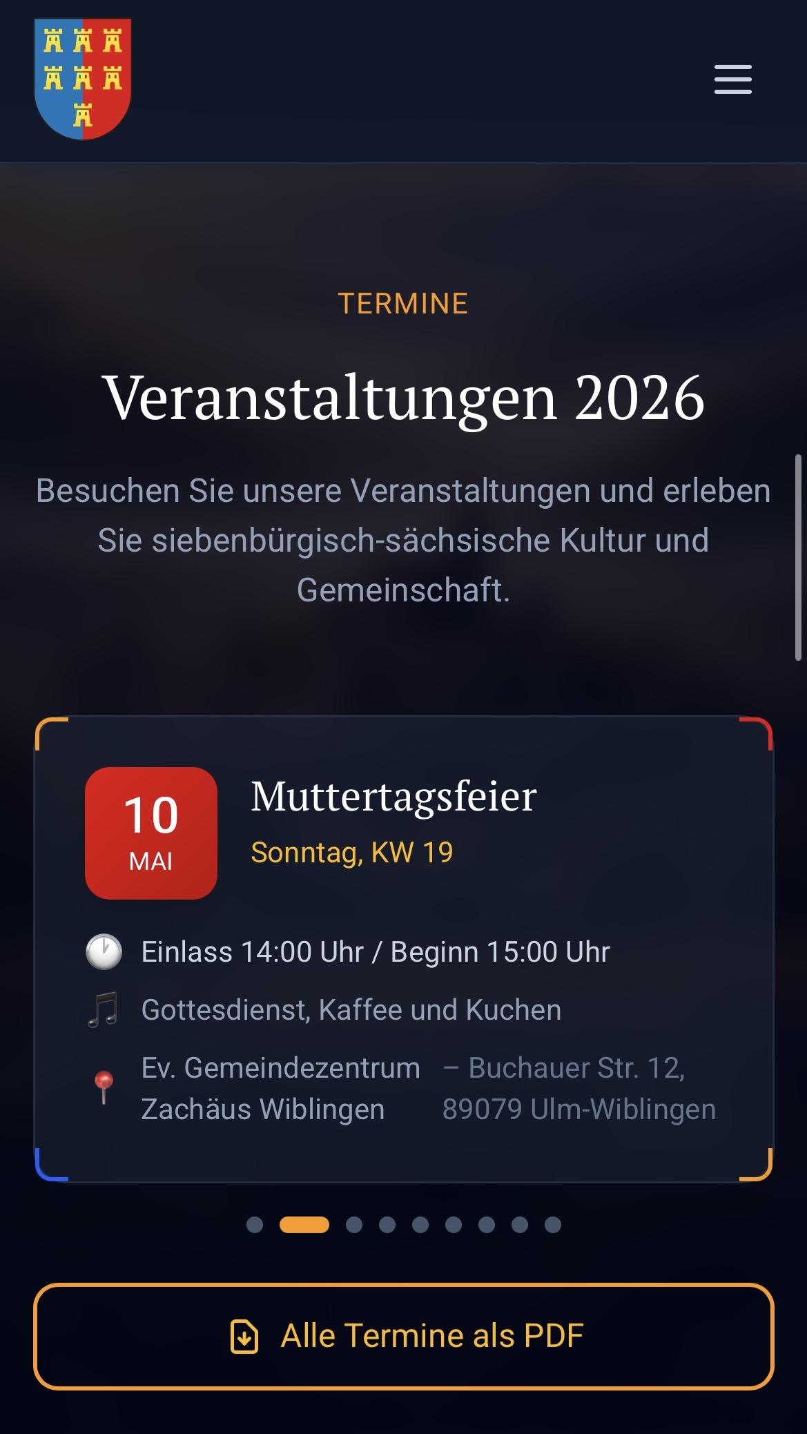 Siebenbürger Sachsen Website Kalender Mobile
