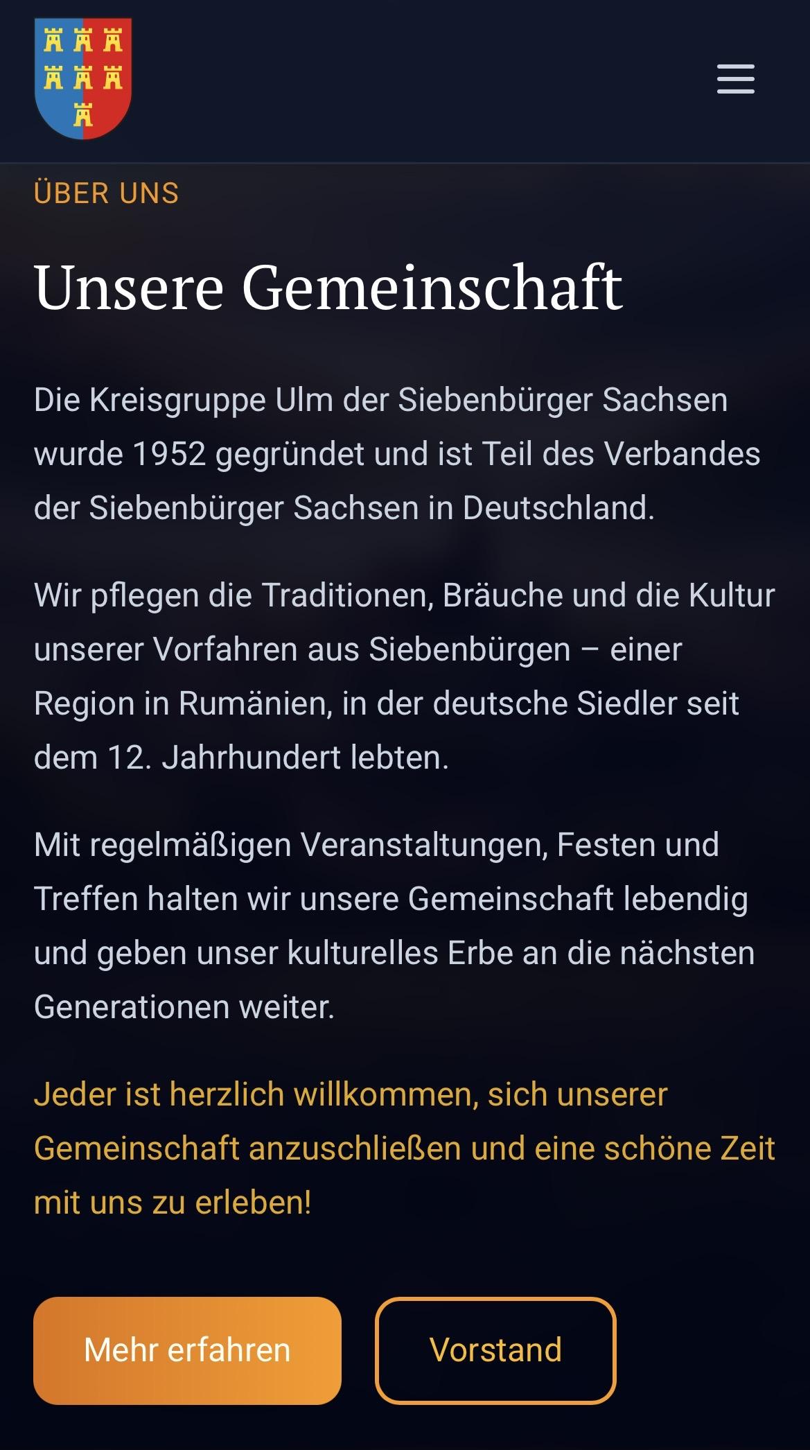 Siebenbürger Sachsen Website Über uns Mobile