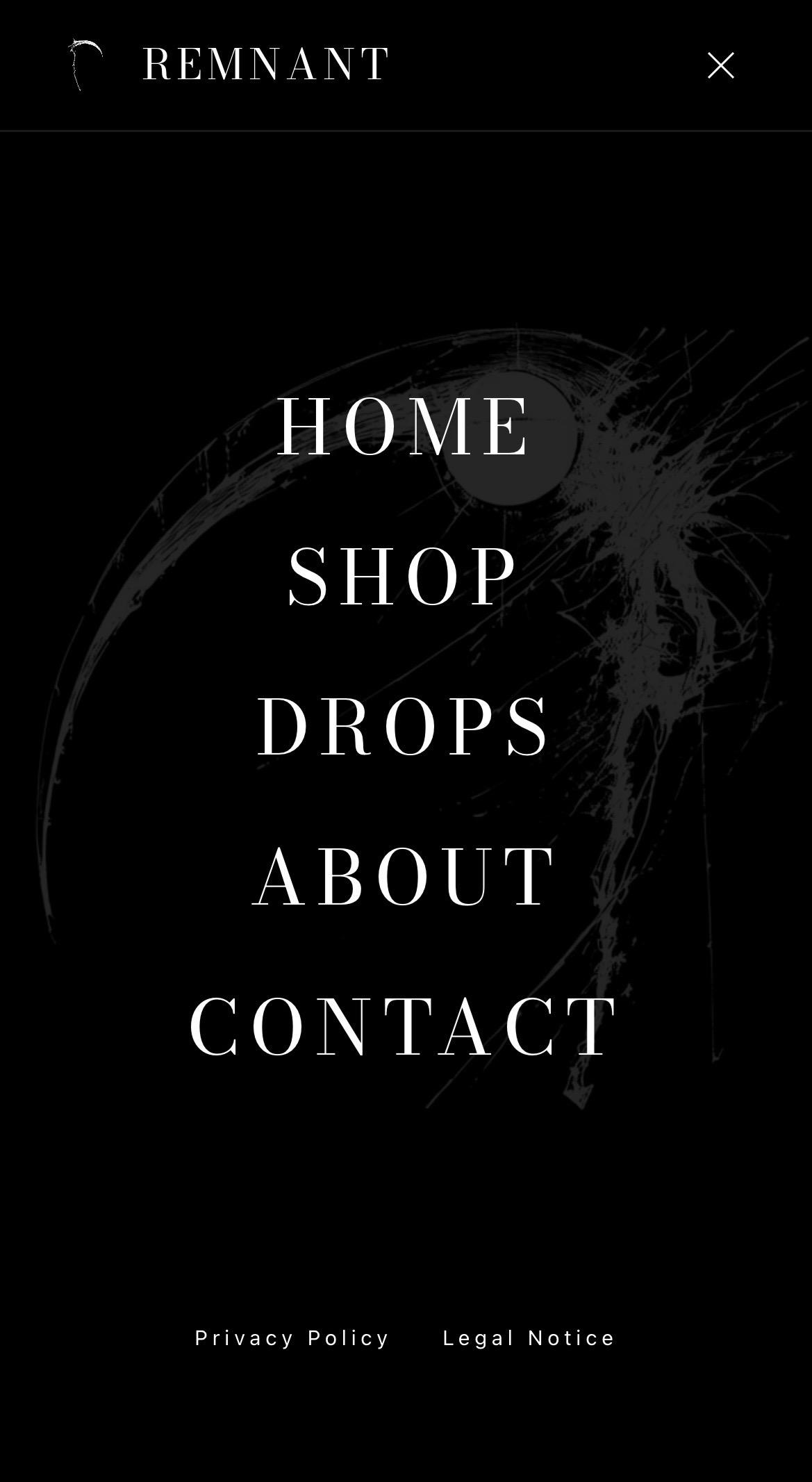 REMNANT-Clothing Menü - Mobile Ansicht